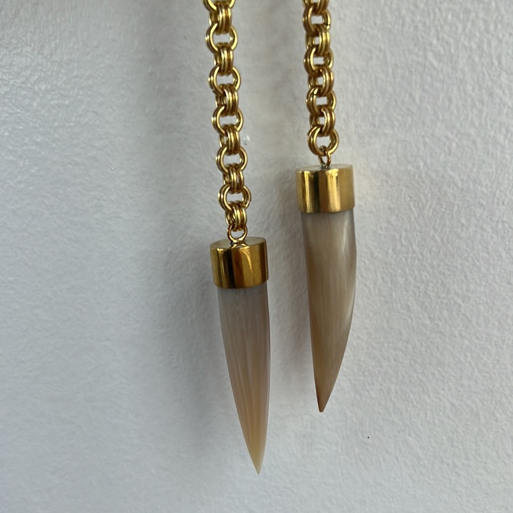 SOKO Gold Knotted Unique Genuine Cow Horn Lariat Pendant Necklace - Picture 8 of 9